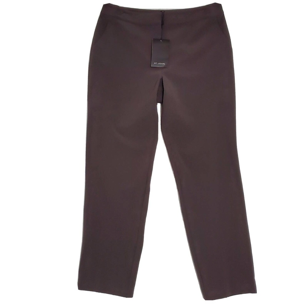 ST. JOHN Womens Pants Sz 10 Taupe Brown-Gray Dress Slacks Pockets